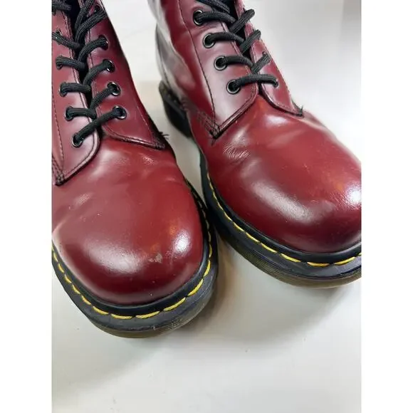Doc Dr. Martens 1460 Leather Boots Cherry Red Lace Up US Women's Size 10 Men's 9 - Picture 9 of 16
